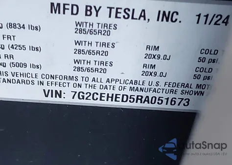 2024 Tesla Cybertruck z USA, uszkodzony, nr VIN 7G2CEHED5RA051673
